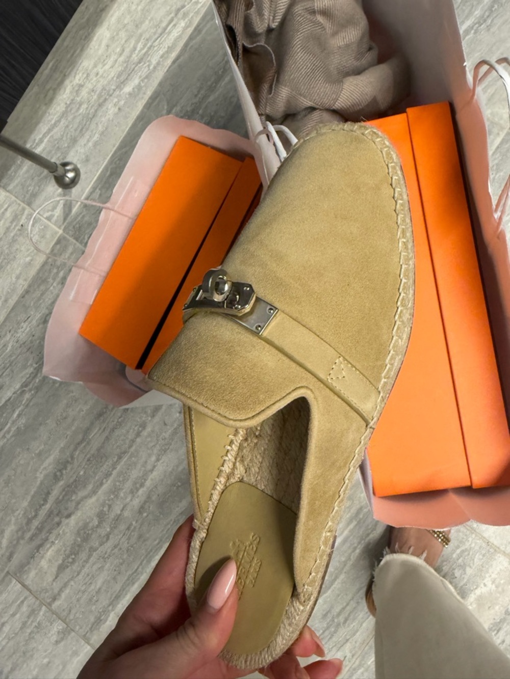 Hermes Beige Suede Espadrille Mule NWT - Picture 4 of 6